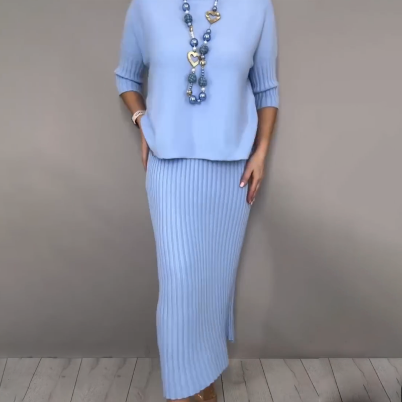 Elegantes 2-teiliges Set aus Strickpullover und Midirock