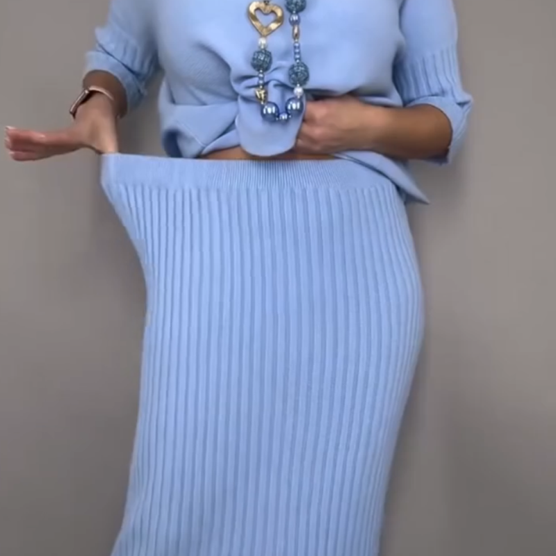 Elegantes 2-teiliges Set aus Strickpullover und Midirock