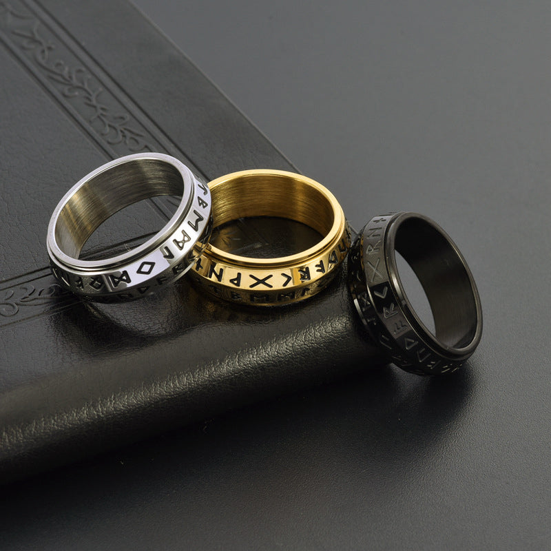 ⚔️ 50% RABATT! 💍 Titanium Steel Viking Rune Rotating Ring – Drehbarer Ring mit Runen, robust & mystisch – Perfektes Accessoire für Fans nordischer Symbolik ✨