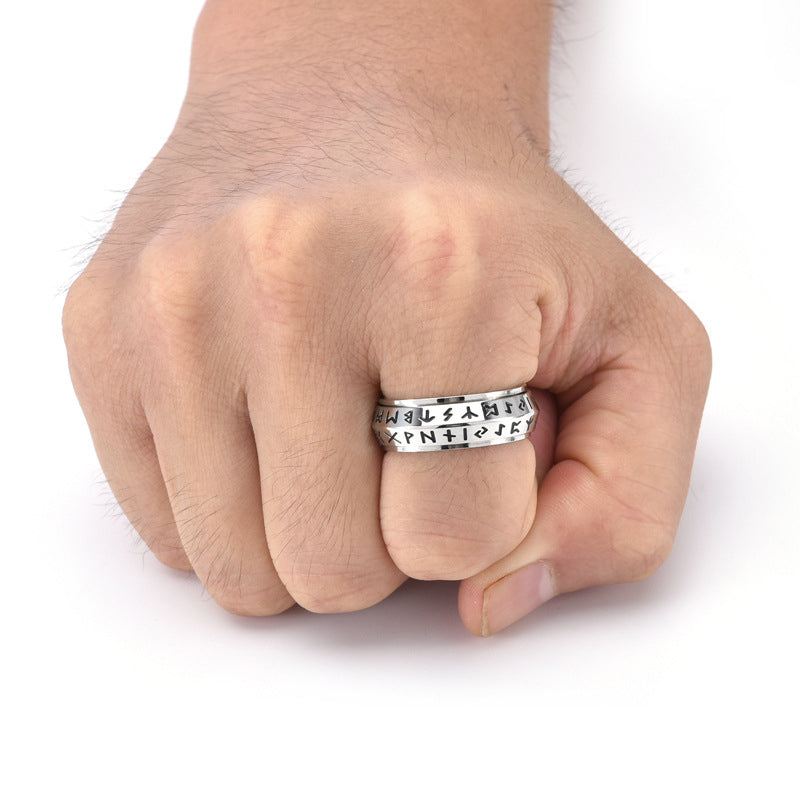 ⚔️ 50% RABATT! 💍 Titanium Steel Viking Rune Rotating Ring – Drehbarer Ring mit Runen, robust & mystisch – Perfektes Accessoire für Fans nordischer Symbolik ✨