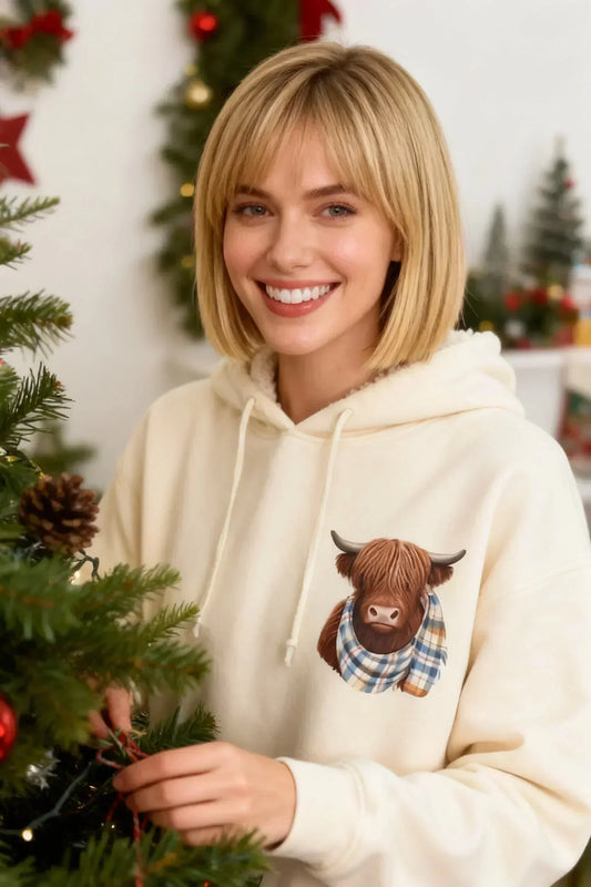 🎄🎅WEIHNACHTSANGEBOT 50 % RABATT!!🎁🦬Süßes Highland Cow Sweatshirt mit Kapuze und kuscheligem Fleecefutter