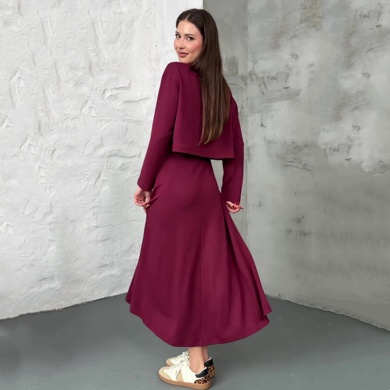 Langärmelige Crop-Tops und ärmellose Kleider für Damen, 2-teiliges Set