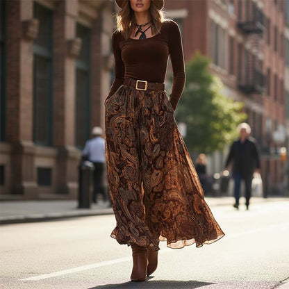 Stylisches Oberteil und Maxirock mit Print für Damen, 2-teiliges Set