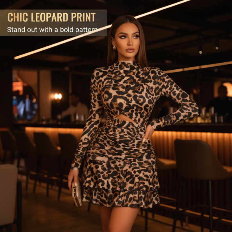 🔥60 % RABATT💖(Neuzugangsangebot)! Damen-Rock mit Leopardenmuster und Rüschen – sanft und wild