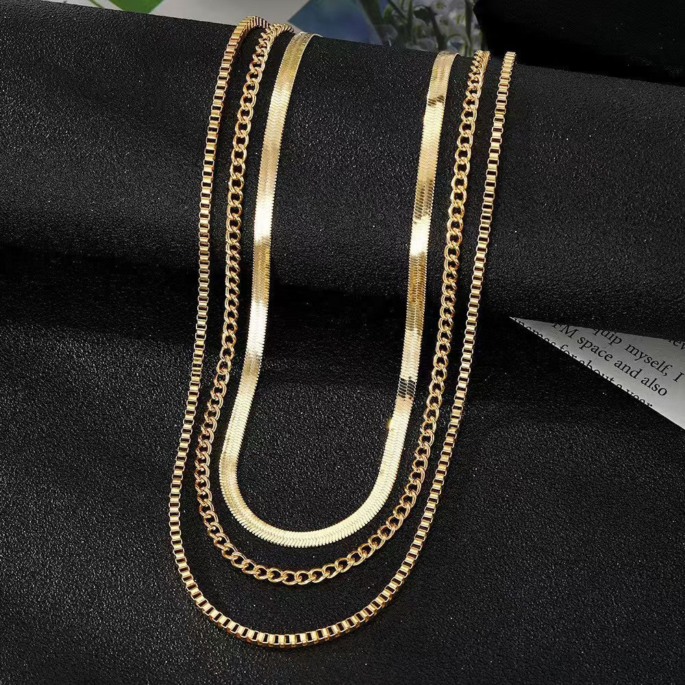 Damen Mehrschichtige Twist- & Schlangenkettenhalskette