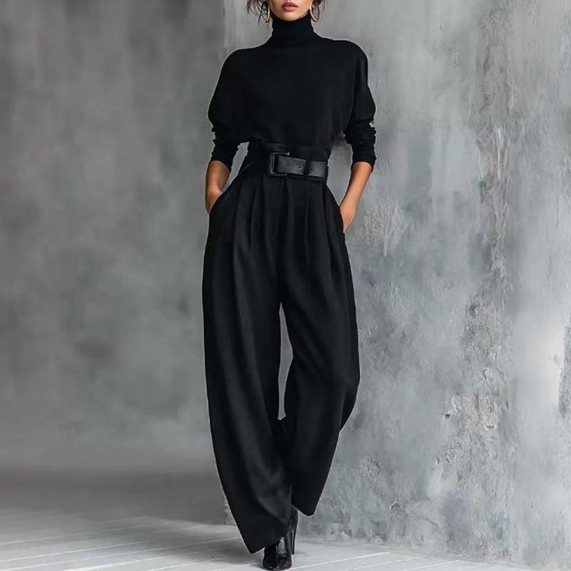 🧡 Elegantes Damen-Zweiteiler-Set: Rollkragenshirt & High-Waist-Hose – Premium Business & Freizeit Outfit ✨