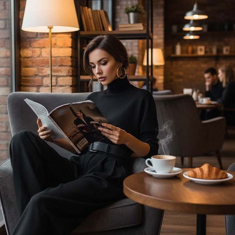 🧡 Elegantes Damen-Zweiteiler-Set: Rollkragenshirt & High-Waist-Hose – Premium Business & Freizeit Outfit ✨