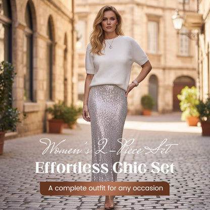 ✨Neujahrs-Sonderangebot 2026👚Zweiteiliges Set für Damen: Strickoberteil und Paillettenrock💕