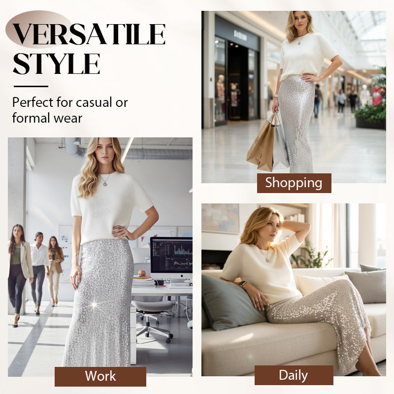 ✨Neujahrs-Sonderangebot 2026👚Zweiteiliges Set für Damen: Strickoberteil und Paillettenrock💕