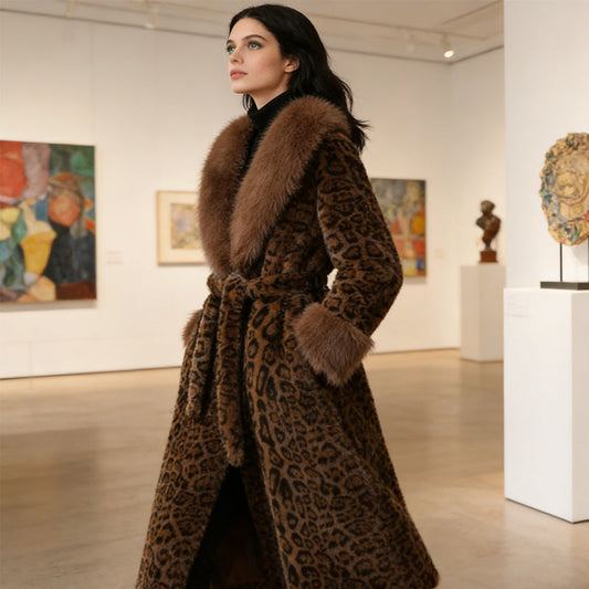 ✨🎅Weihnachtsangebote – Nur für kurze Zeit!⏰Damens Leopardenmuster-Mantel aus kuscheligem Kunstpelz mit Gürtel🧥