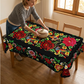 Mexikanische Tischdecke mit Blumenmuster und Wellenrand