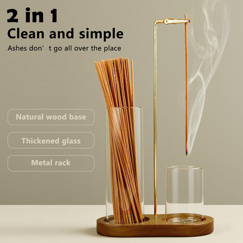 2-in-1 Raeucherstäbchen- und Kerzenhalter mit Naturholzsockel – Aromatherapie-Diffuser