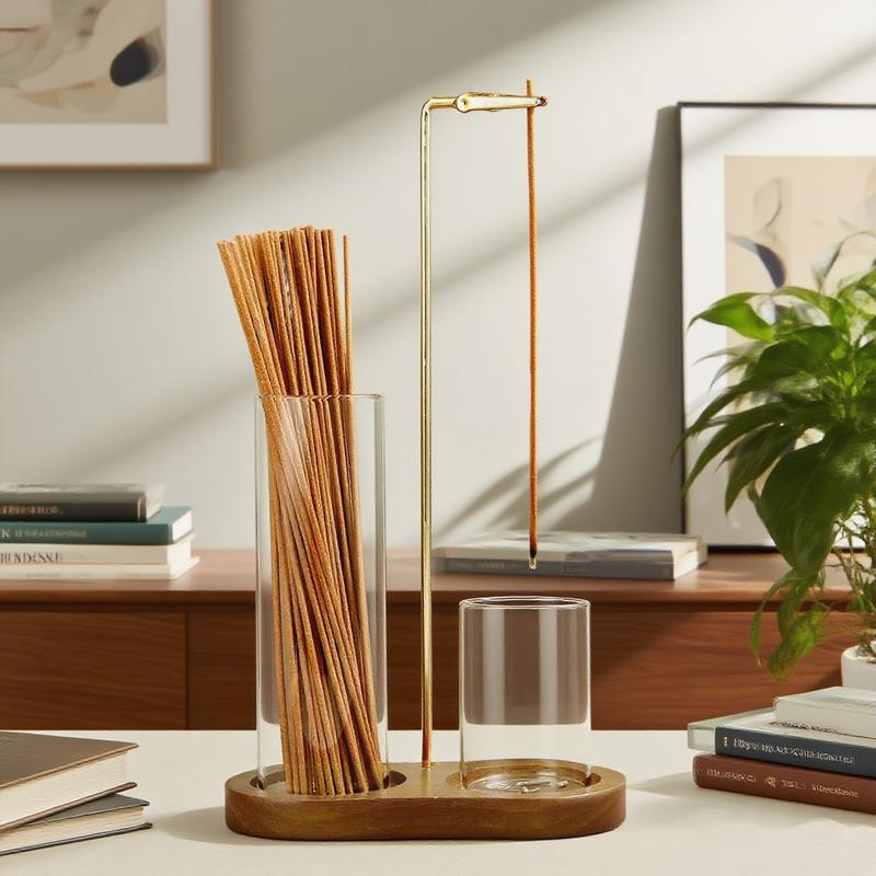2-in-1 Raeucherstäbchen- und Kerzenhalter mit Naturholzsockel – Aromatherapie-Diffuser