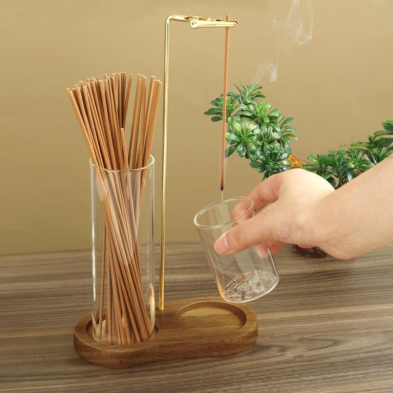 2-in-1 Raeucherstäbchen- und Kerzenhalter mit Naturholzsockel – Aromatherapie-Diffuser