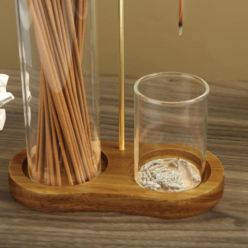 2-in-1 Raeucherstäbchen- und Kerzenhalter mit Naturholzsockel – Aromatherapie-Diffuser