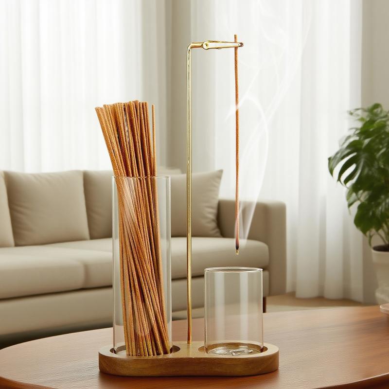 2-in-1 Raeucherstäbchen- und Kerzenhalter mit Naturholzsockel – Aromatherapie-Diffuser