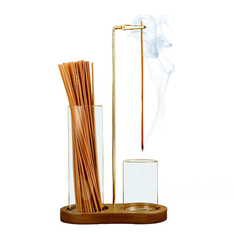 2-in-1 Raeucherstäbchen- und Kerzenhalter mit Naturholzsockel – Aromatherapie-Diffuser