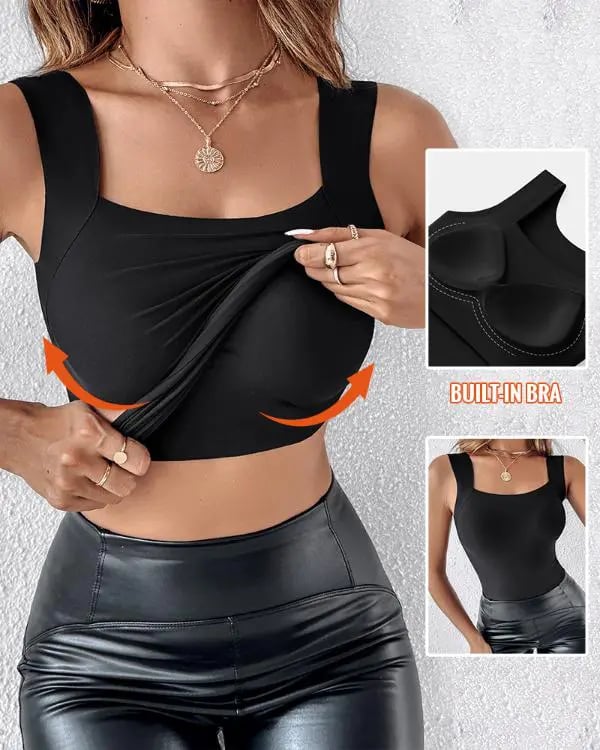 👚 50% RABATT! 🔥 Damen Thermo-Tanktop mit U-Ausschnitt – Integrierter BH, Nahtlos & Perfekt zum Unterziehen 🏃‍♀️