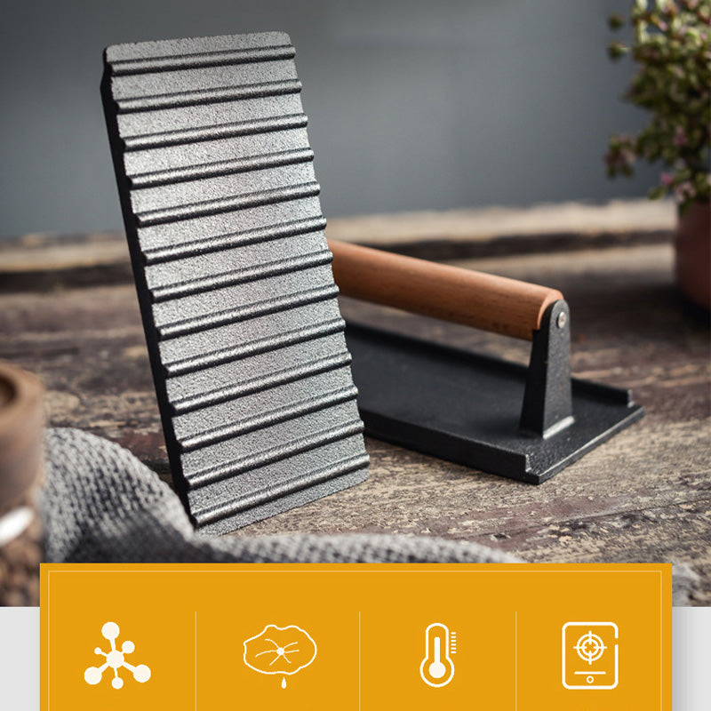 Gusseisen Steak- & Burgerpresse mit Holzgriff – Gleichmäßiges Garen & BBQ-Perfektion! 🍳🔥