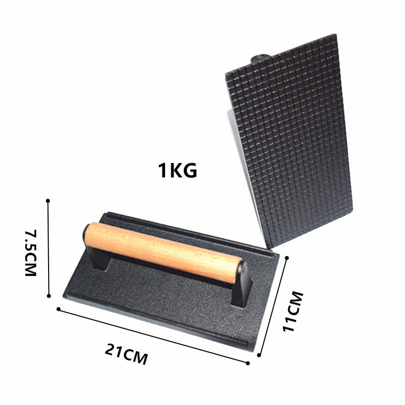 Gusseisen Steak- & Burgerpresse mit Holzgriff – Gleichmäßiges Garen & BBQ-Perfektion! 🍳🔥