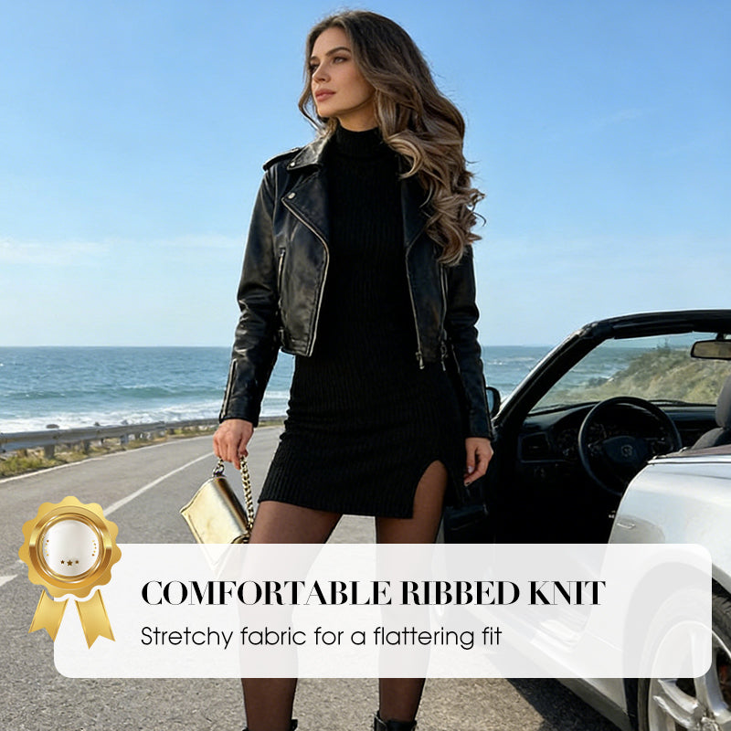 Damen-Strickkleid mit Rippenstruktur und figurbetonter Passform