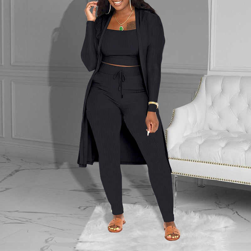 💃LETZTER TAG IM ANGEBOT – 60 % RABATT🔥Lässiges 3-teiliges Strickset – Cropped Top, Cardigan & Hose💞