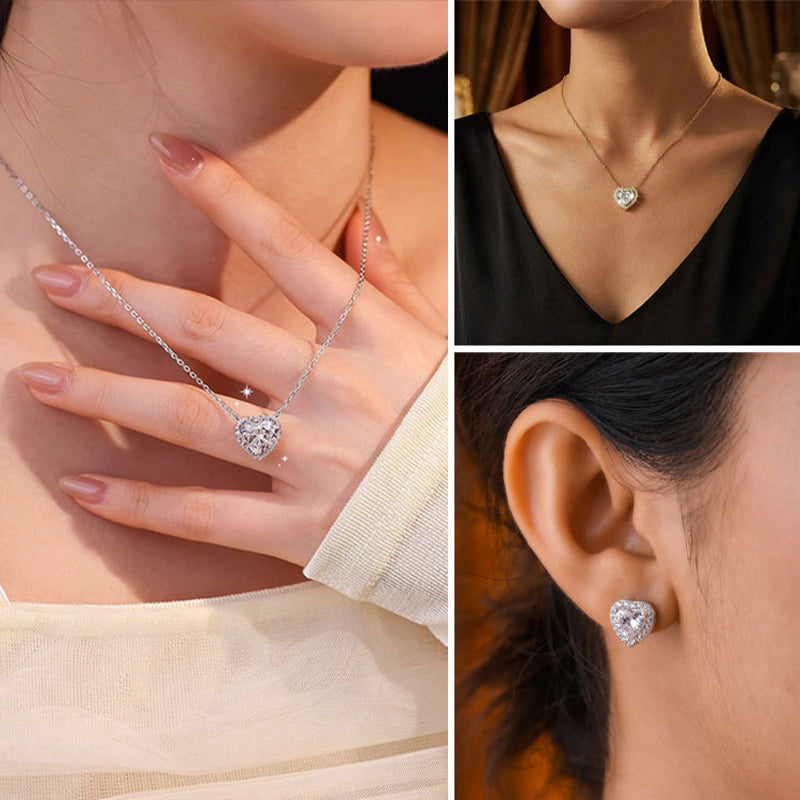Herzförmiges Kristall-Schmuckset mit Halskette & Ohrsteckern