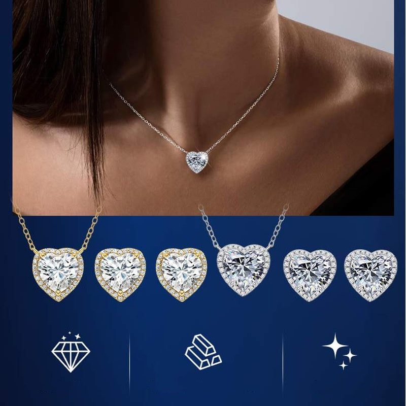 Herzförmiges Kristall-Schmuckset mit Halskette & Ohrsteckern