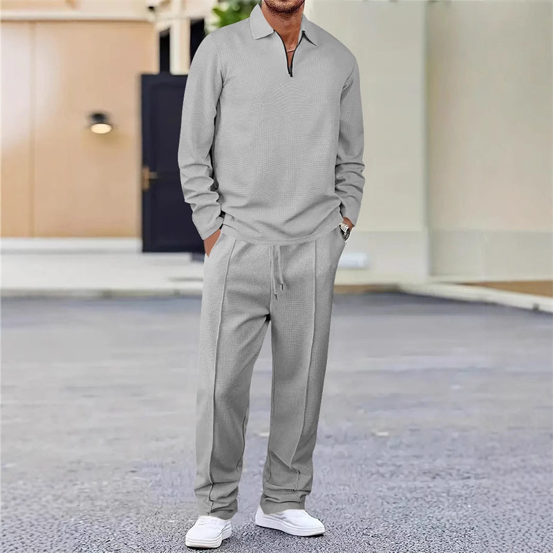 Herren Waffelstrick-Set: Sweatshirt & Hose mit geradem Bein