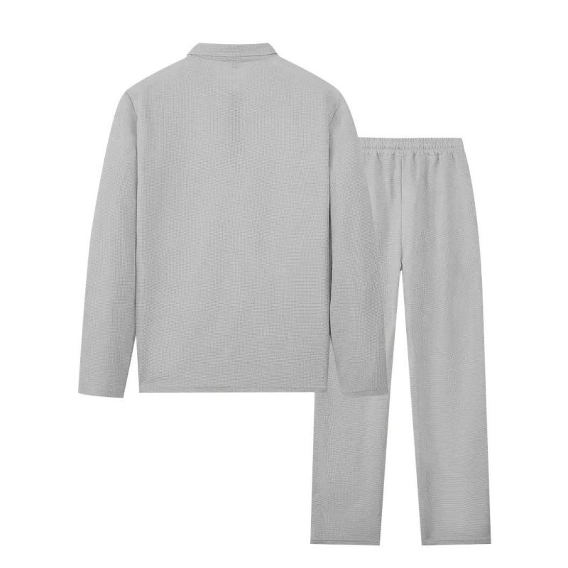 Herren Waffelstrick-Set: Sweatshirt & Hose mit geradem Bein