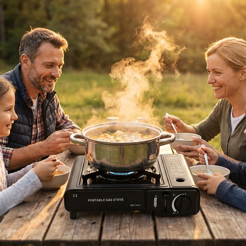 📢Mid-Season Sale: −50% nur für kurze Zeit⏰🏕️ Tragbarer Gaskocher mit Kartusche – windgeschützt für Camping, Picknick & Terrasse, kompakt & leistungsstark 🔥