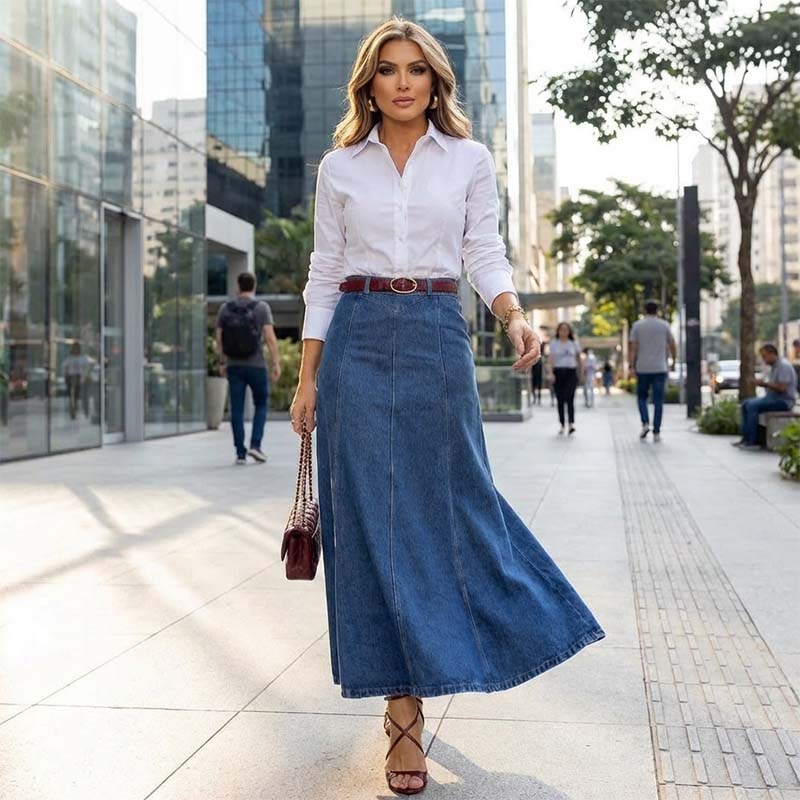 🎁2026 Neuheiten 50 % RABATT👗Damen-Maxirock aus Denim – Hohe Taille & A-Linien-Schnitt