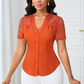 🌼LETZTER TAG – 60 % RABATT👚Sommerbluse für Damen mit V-Ausschnitt, Spitzenärmeln und Knopfleiste