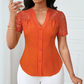 🌼LETZTER TAG – 60 % RABATT👚Sommerbluse für Damen mit V-Ausschnitt, Spitzenärmeln und Knopfleiste