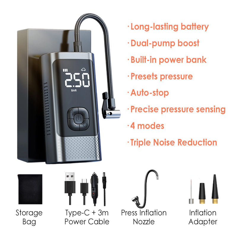 Kabellose, tragbare Autoluftpumpe mit LED-Licht
