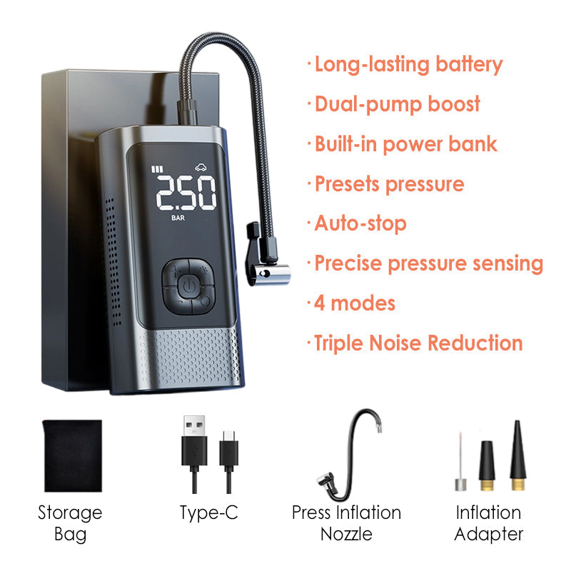 Kabellose, tragbare Autoluftpumpe mit LED-Licht