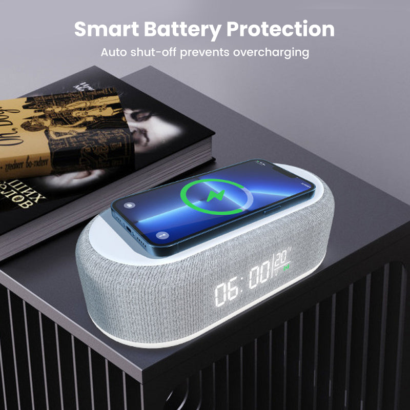 🌞Frühlingserwachen: 50% Rabatt!🔋6-in-1 Kabellose Ladestation 25W – Uhr, Wecker, Bluetooth-Lautsprecher & Nachtlicht | All-in-One für den Nachttisch!