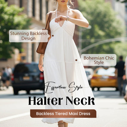 👗☀️ 50% RABATT! Halsfreies, rückenfreies Layering-Maxikleid – Bohemian Chic, fließend & perfekt für Frühling & Sommer ✨