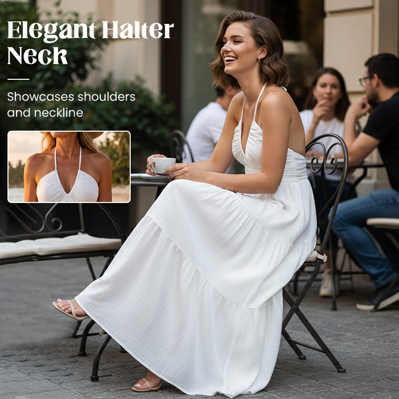 👗☀️ 50% RABATT! Halsfreies, rückenfreies Layering-Maxikleid – Bohemian Chic, fließend & perfekt für Frühling & Sommer ✨