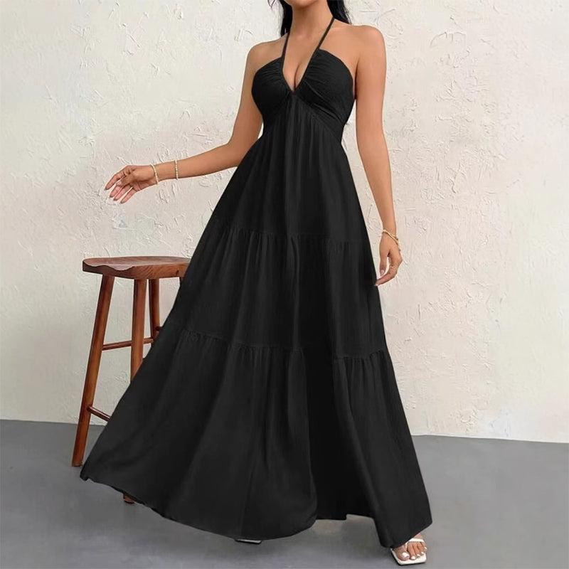 👗☀️ 50% RABATT! Halsfreies, rückenfreies Layering-Maxikleid – Bohemian Chic, fließend & perfekt für Frühling & Sommer ✨