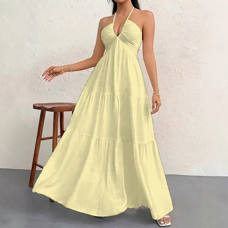 👗☀️ 50% RABATT! Halsfreies, rückenfreies Layering-Maxikleid – Bohemian Chic, fließend & perfekt für Frühling & Sommer ✨