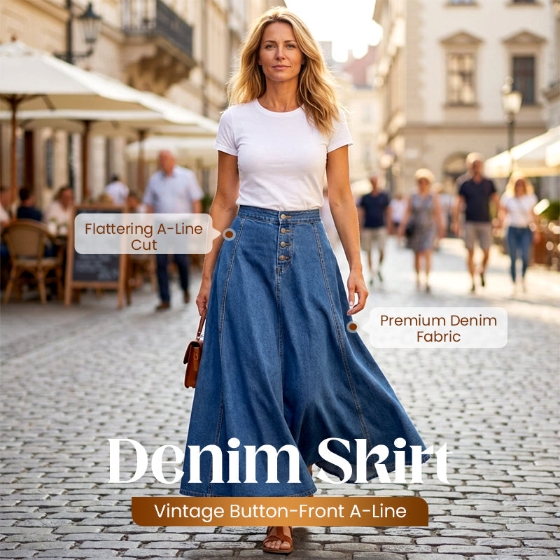 👗 50% RABATT! ✨ Vintage-Jeansrock mit Knopfleiste und A-Linie – Retro-Stil, Verstellbare Passform & Klassischer Denim-Look 💙