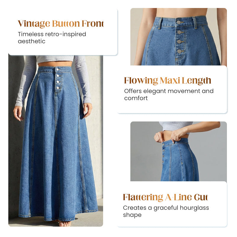 👗 50% RABATT! ✨ Vintage-Jeansrock mit Knopfleiste und A-Linie – Retro-Stil, Verstellbare Passform & Klassischer Denim-Look 💙