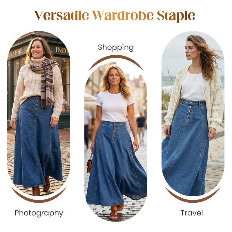 👗 50% RABATT! ✨ Vintage-Jeansrock mit Knopfleiste und A-Linie – Retro-Stil, Verstellbare Passform & Klassischer Denim-Look 💙