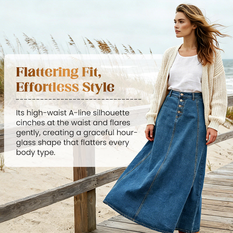 👗 50% RABATT! ✨ Vintage-Jeansrock mit Knopfleiste und A-Linie – Retro-Stil, Verstellbare Passform & Klassischer Denim-Look 💙