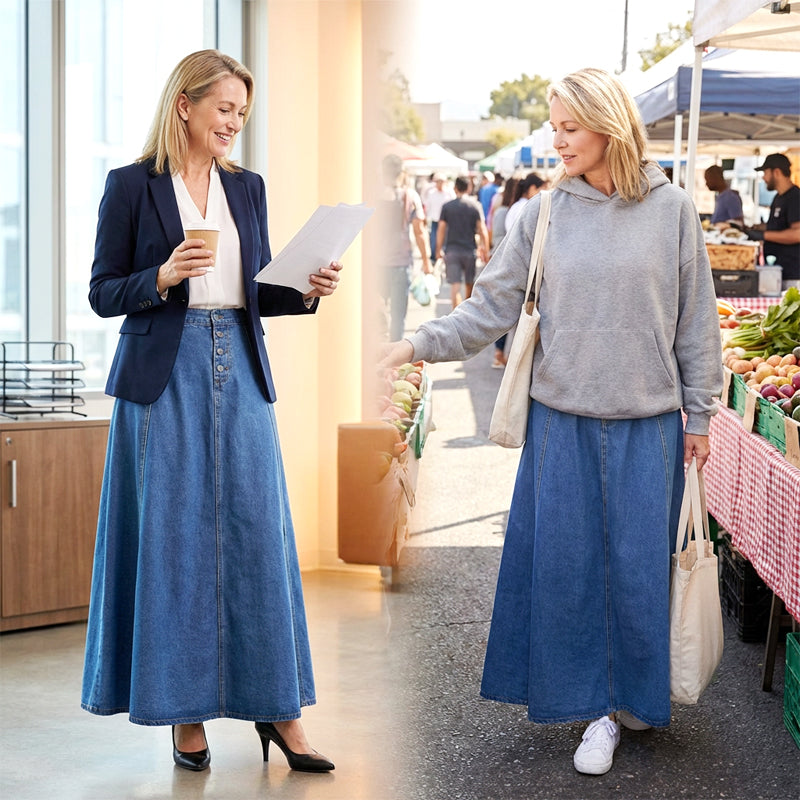 👗 50% RABATT! ✨ Vintage-Jeansrock mit Knopfleiste und A-Linie – Retro-Stil, Verstellbare Passform & Klassischer Denim-Look 💙