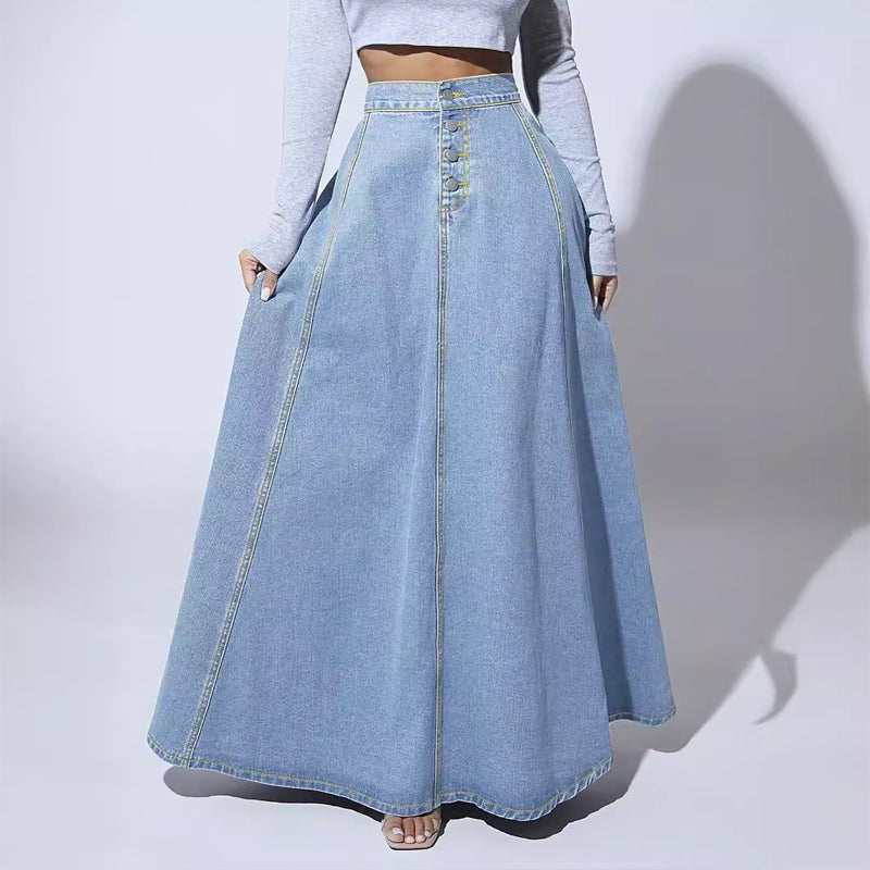 👗 50% RABATT! ✨ Vintage-Jeansrock mit Knopfleiste und A-Linie – Retro-Stil, Verstellbare Passform & Klassischer Denim-Look 💙