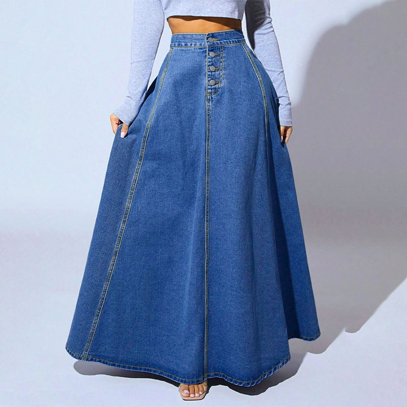 👗 50% RABATT! ✨ Vintage-Jeansrock mit Knopfleiste und A-Linie – Retro-Stil, Verstellbare Passform & Klassischer Denim-Look 💙