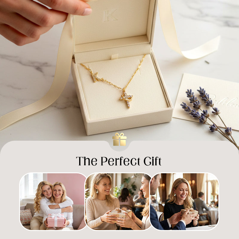 🔥🎉Zarte Blütenblatt-Kette mit Initialen-Anhänger🌸