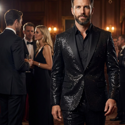 Herren Smoking-Anzug in Schwarz mit Glitzer